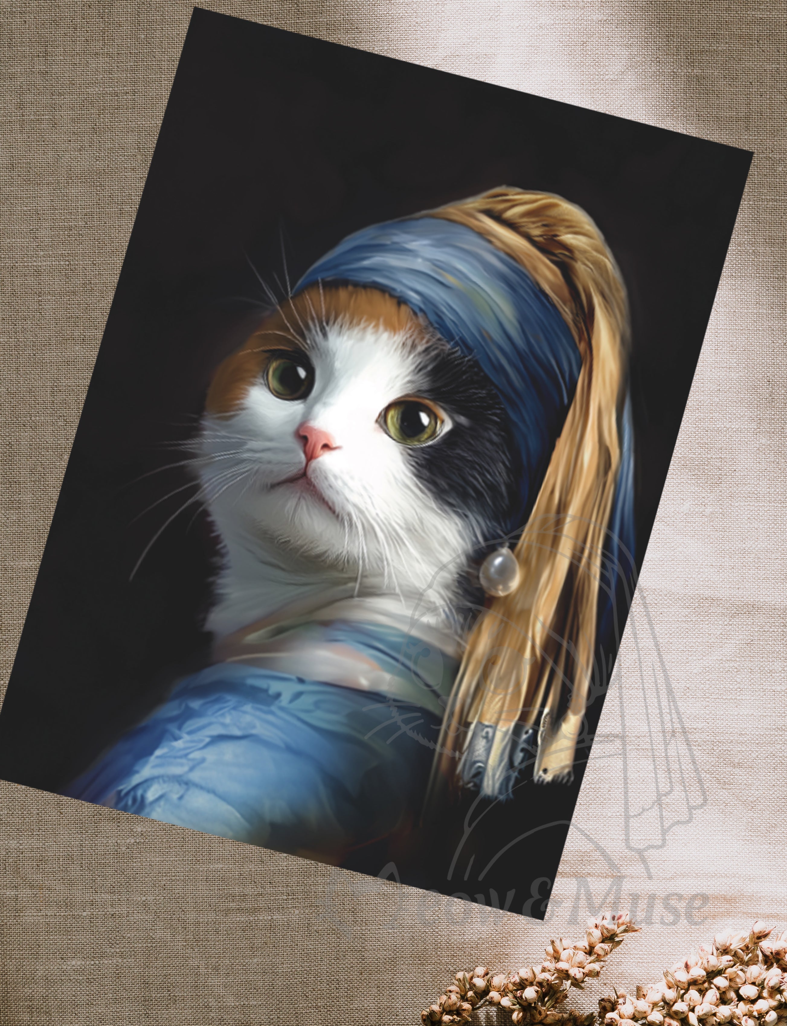 Postcard Vermeer cat Calico