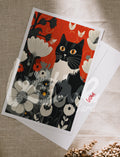 Postcard Black cat & white butterflies