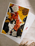 Postcard '2 cats sun flowers'