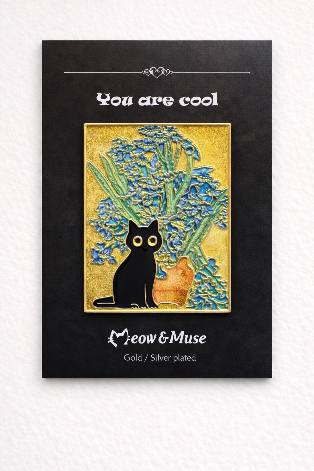 Blue Flowers Cat Pin