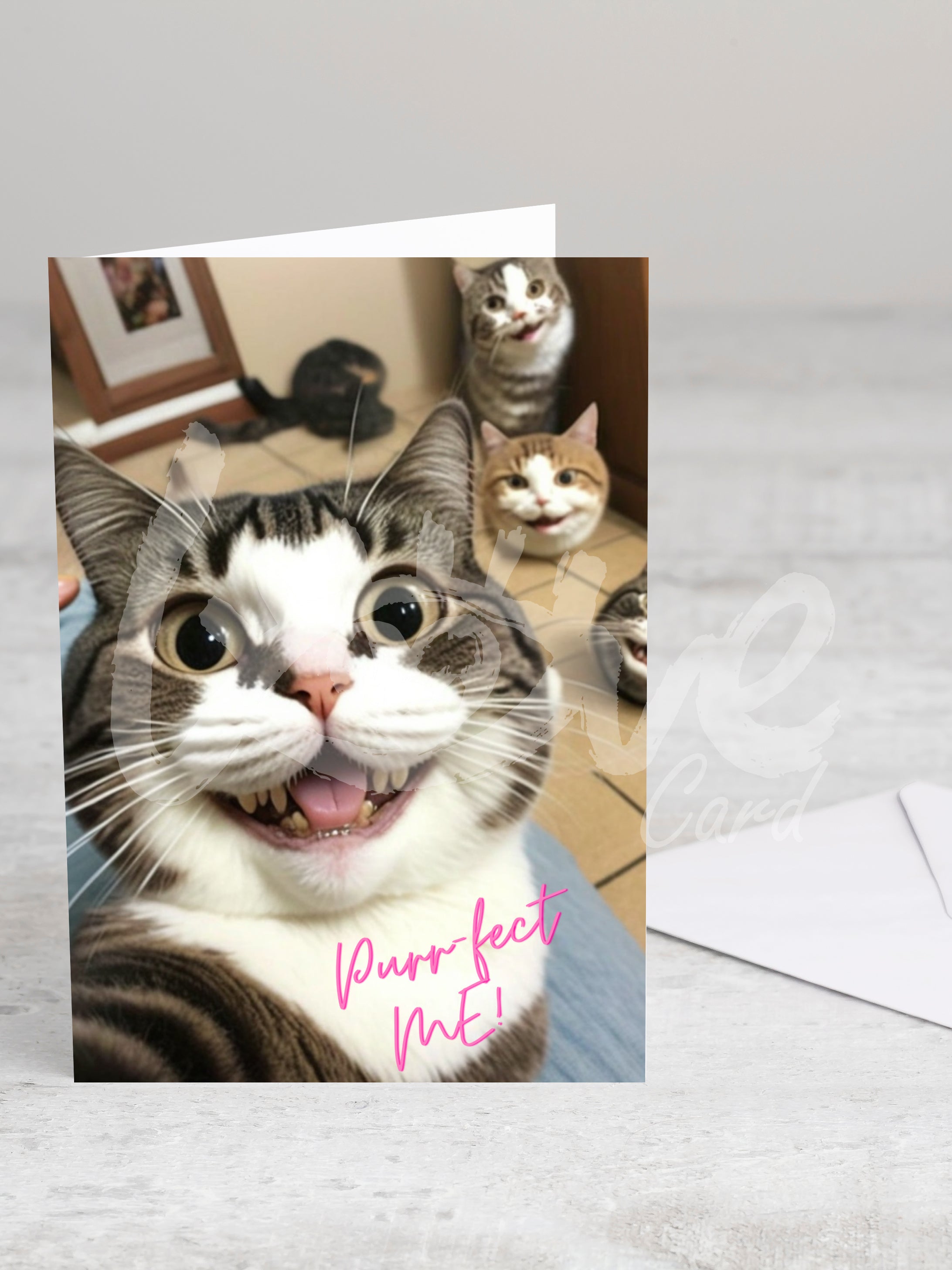 Greeting card 'Purrfect me!' with envelope