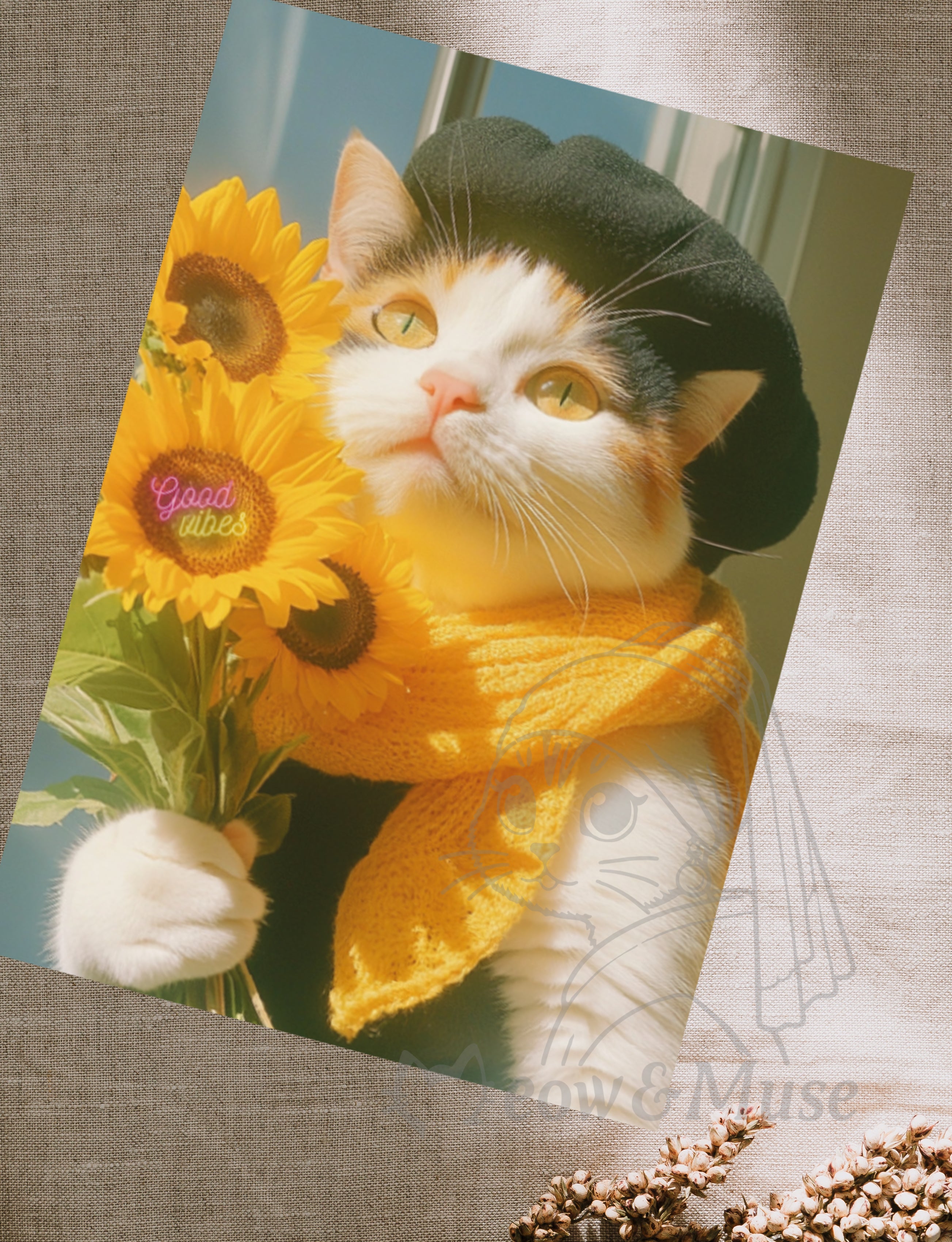 Postcard 'Cat with Sunflower'