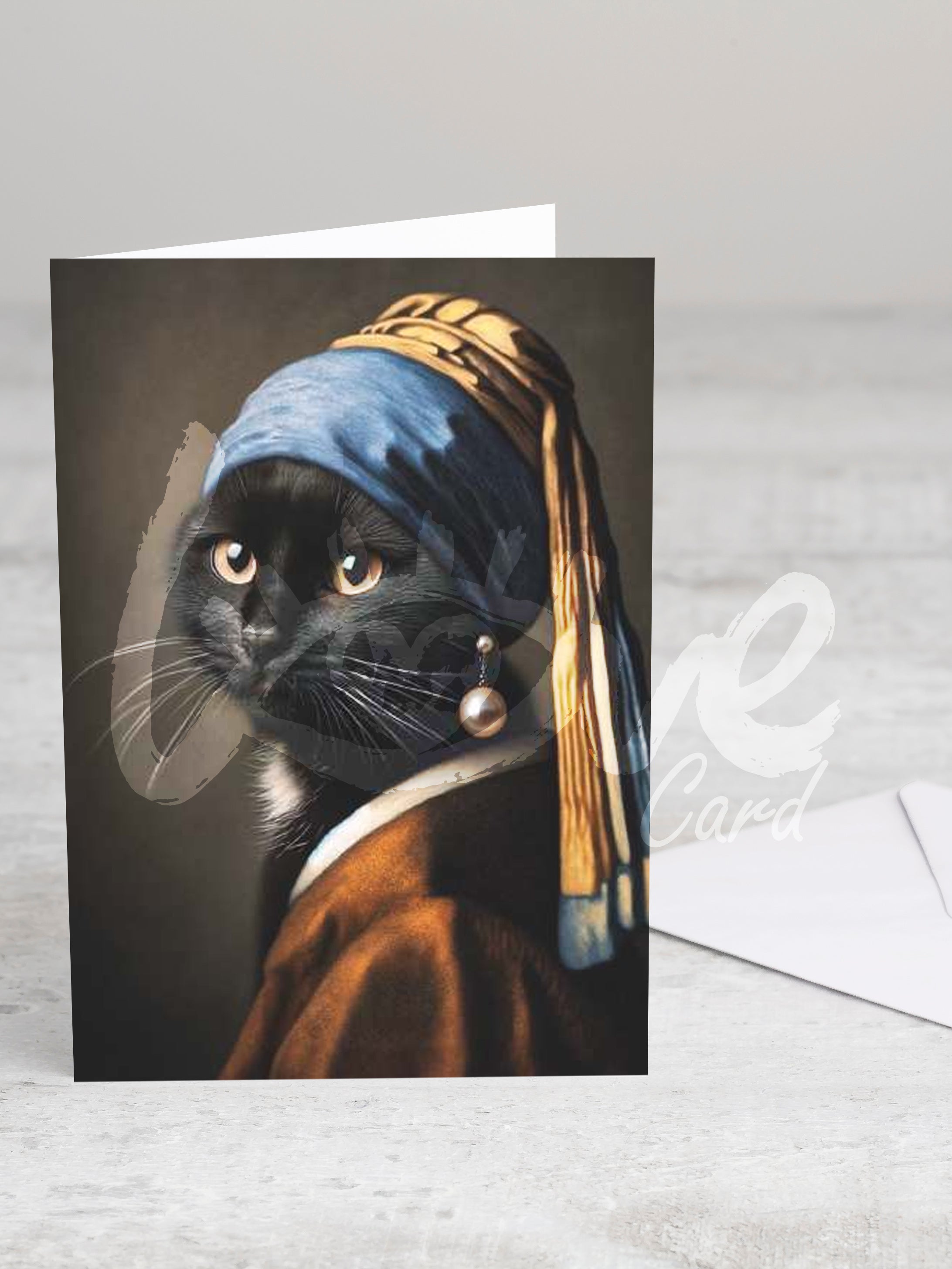 Greeting card 'Vermeer cat black' with envelope