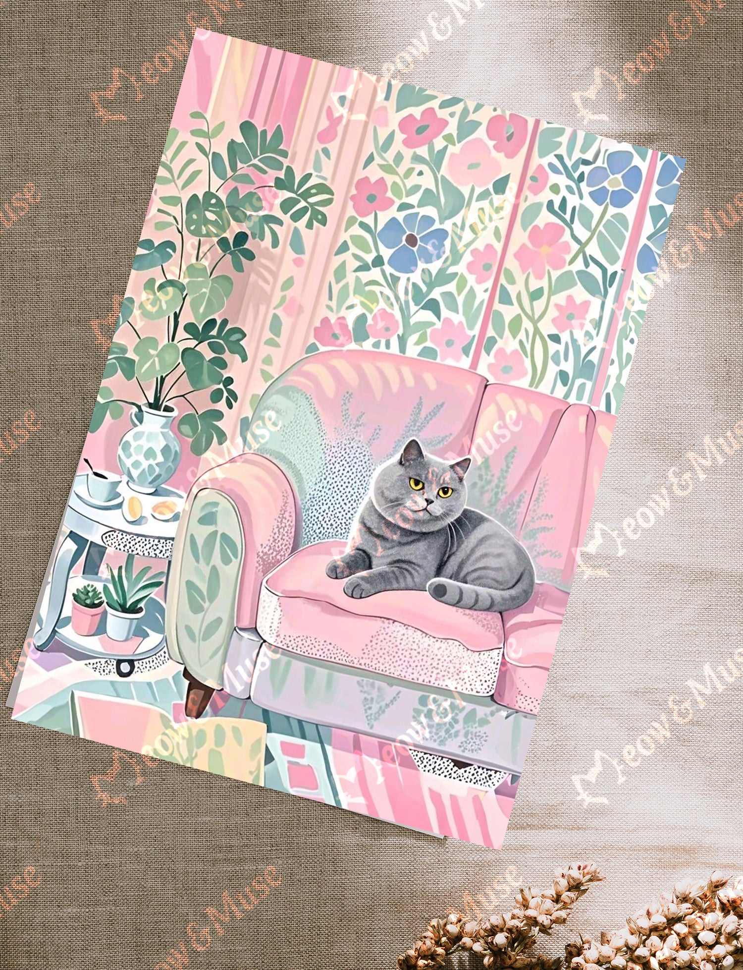 Postcard 'Blue cat on the sofa'