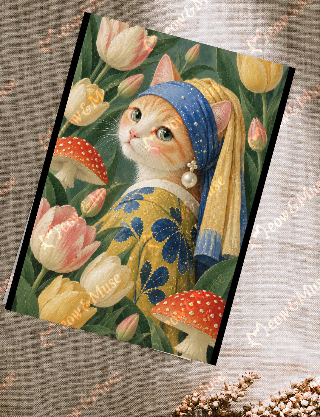 Postcard 'Vermeer cat Tulips & Mushrooms'