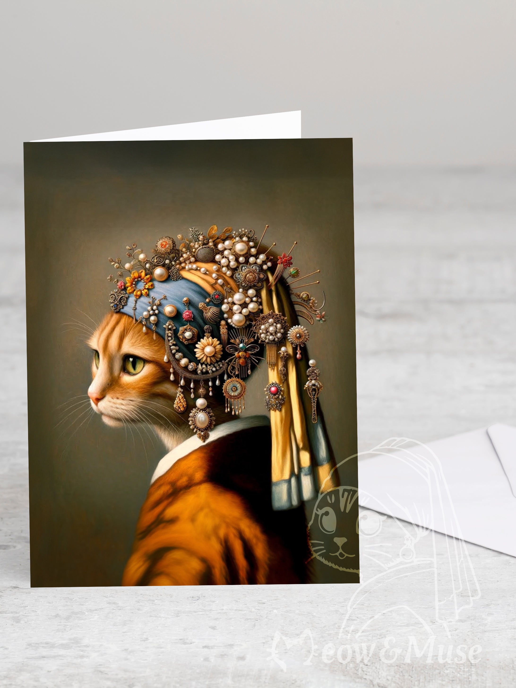 Greeting card 'Vermeer cat LUX' with envelope