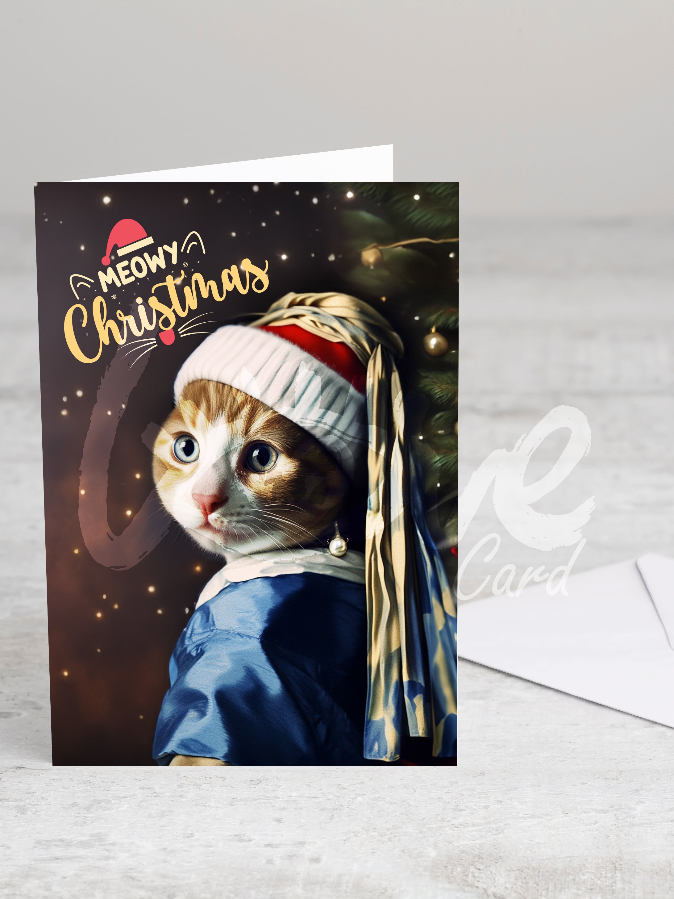 Greeting card 'Meowy Christmas' with envelope