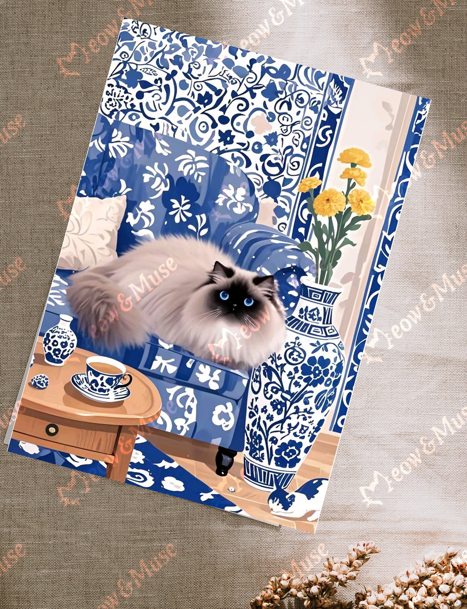 Postcard 'Siamese on the sofa'