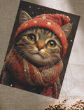 Postcard ' Tabby cat with red hat'