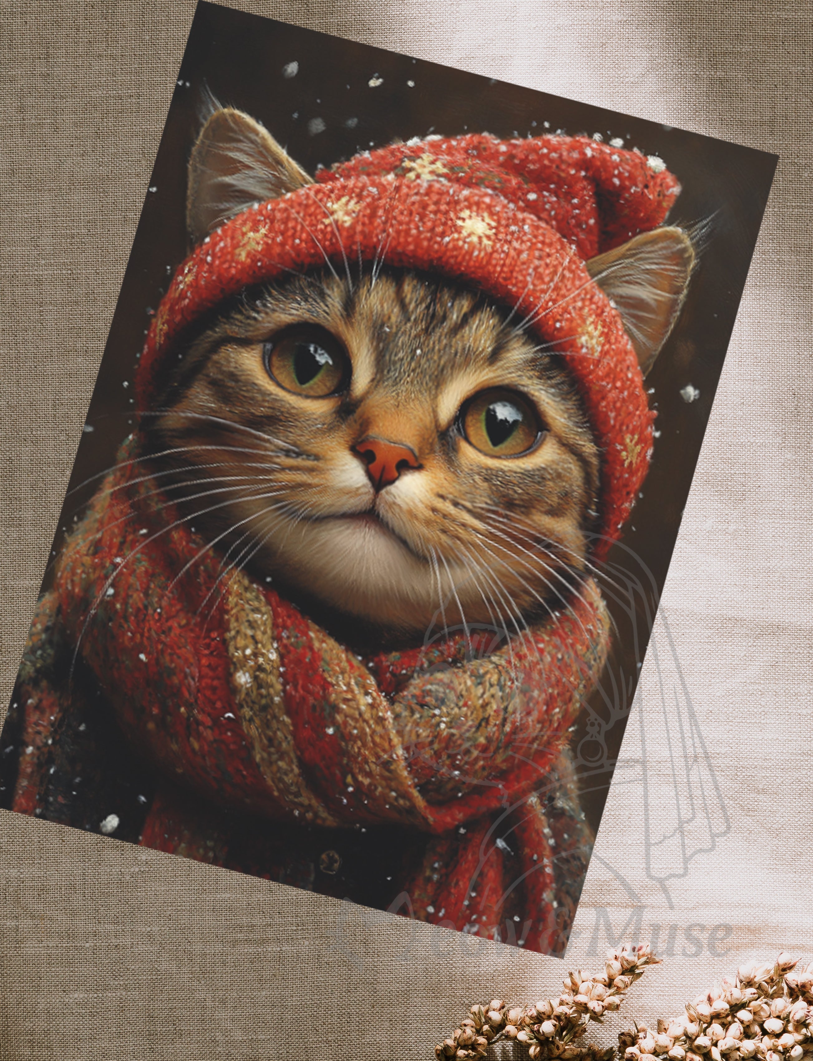 Postcard ' Tabby cat with red hat'