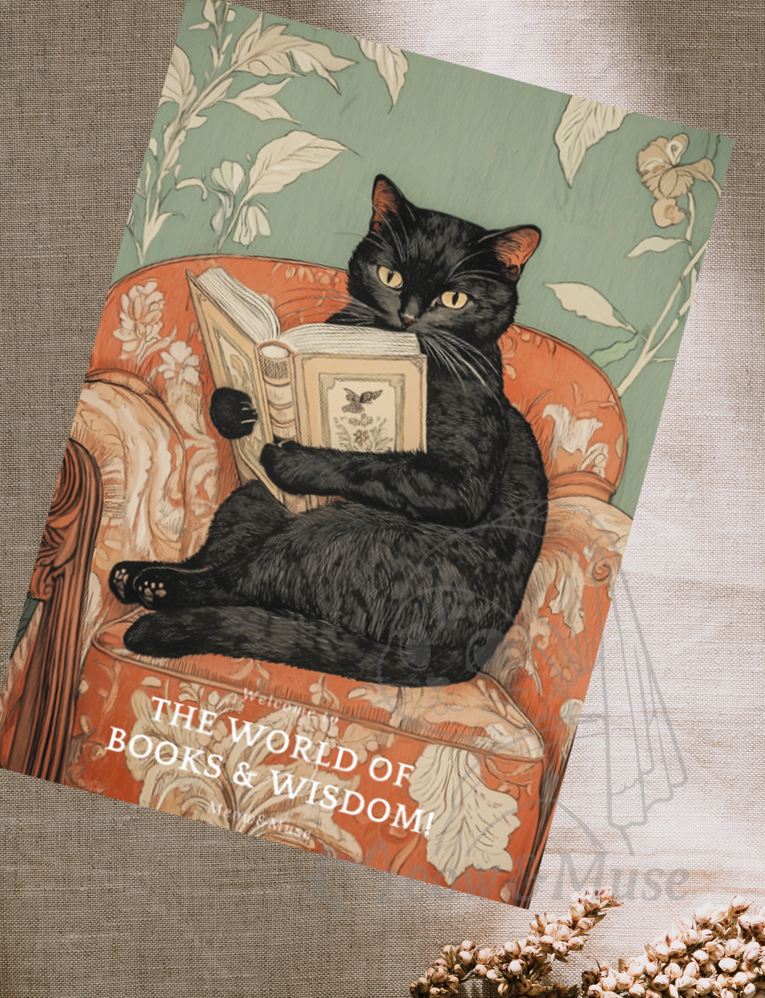 Postcard 'Cat with a book'