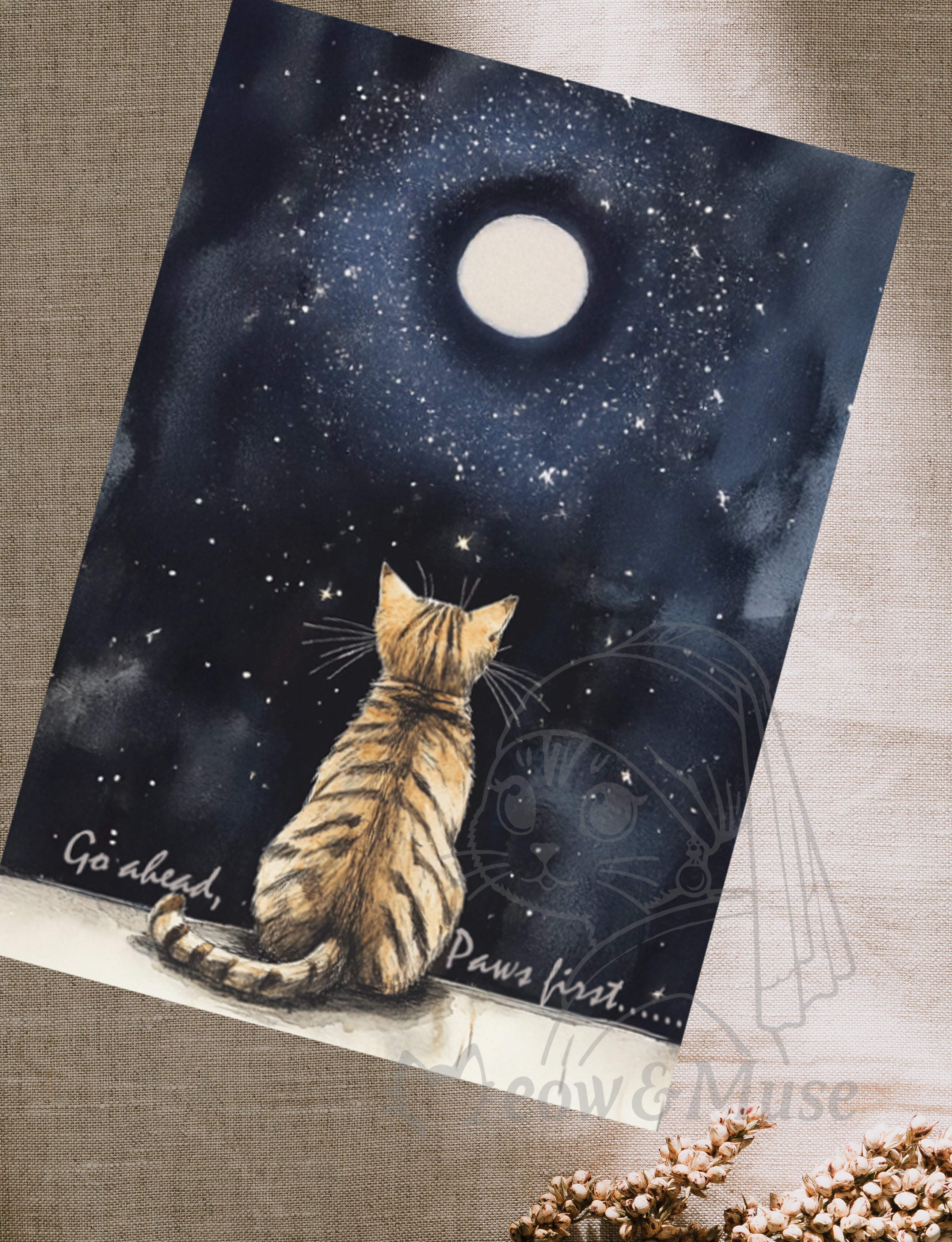 Postcard 'Dreamy Cat Stargazing'