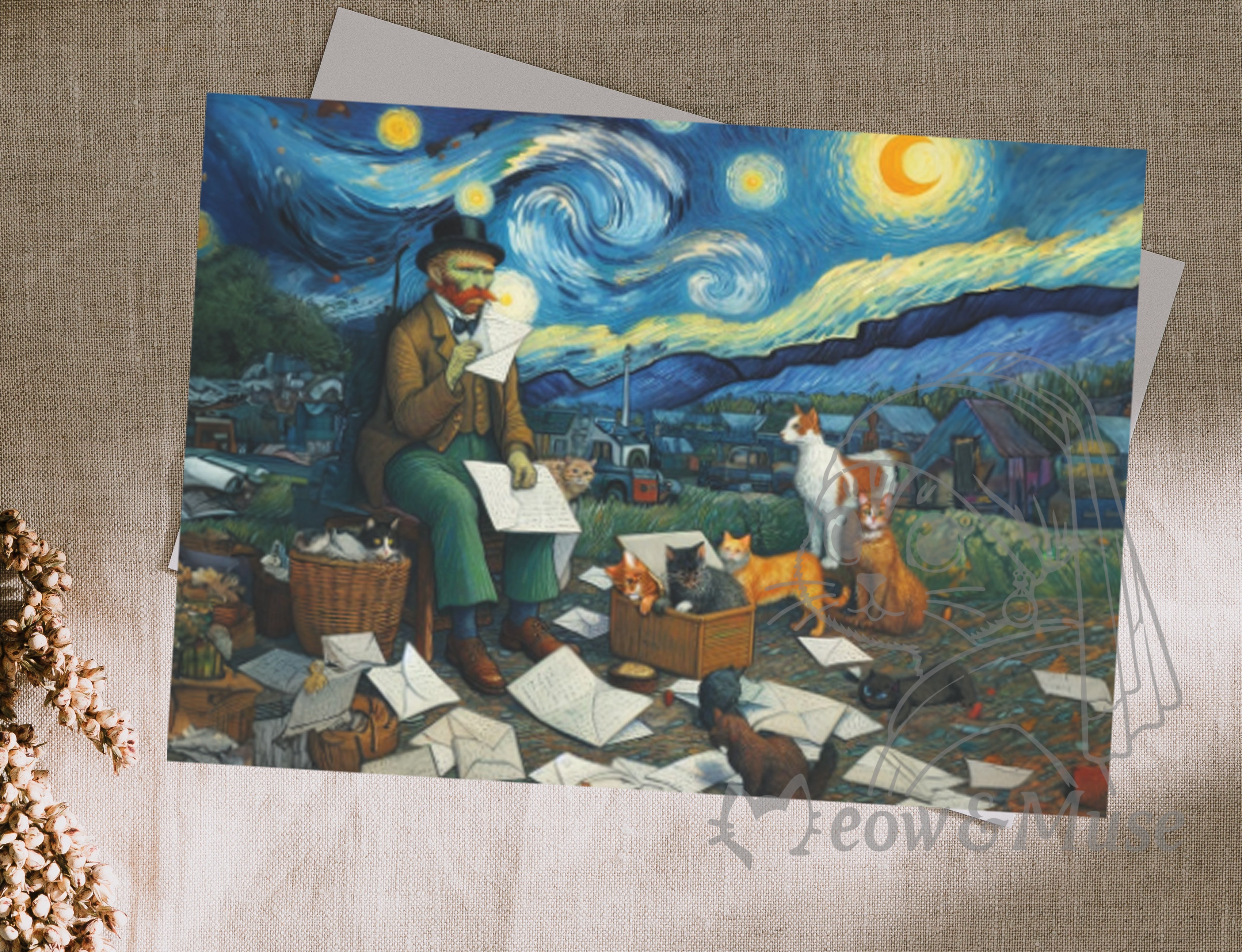 Postcard 'Van Gogh and cats'