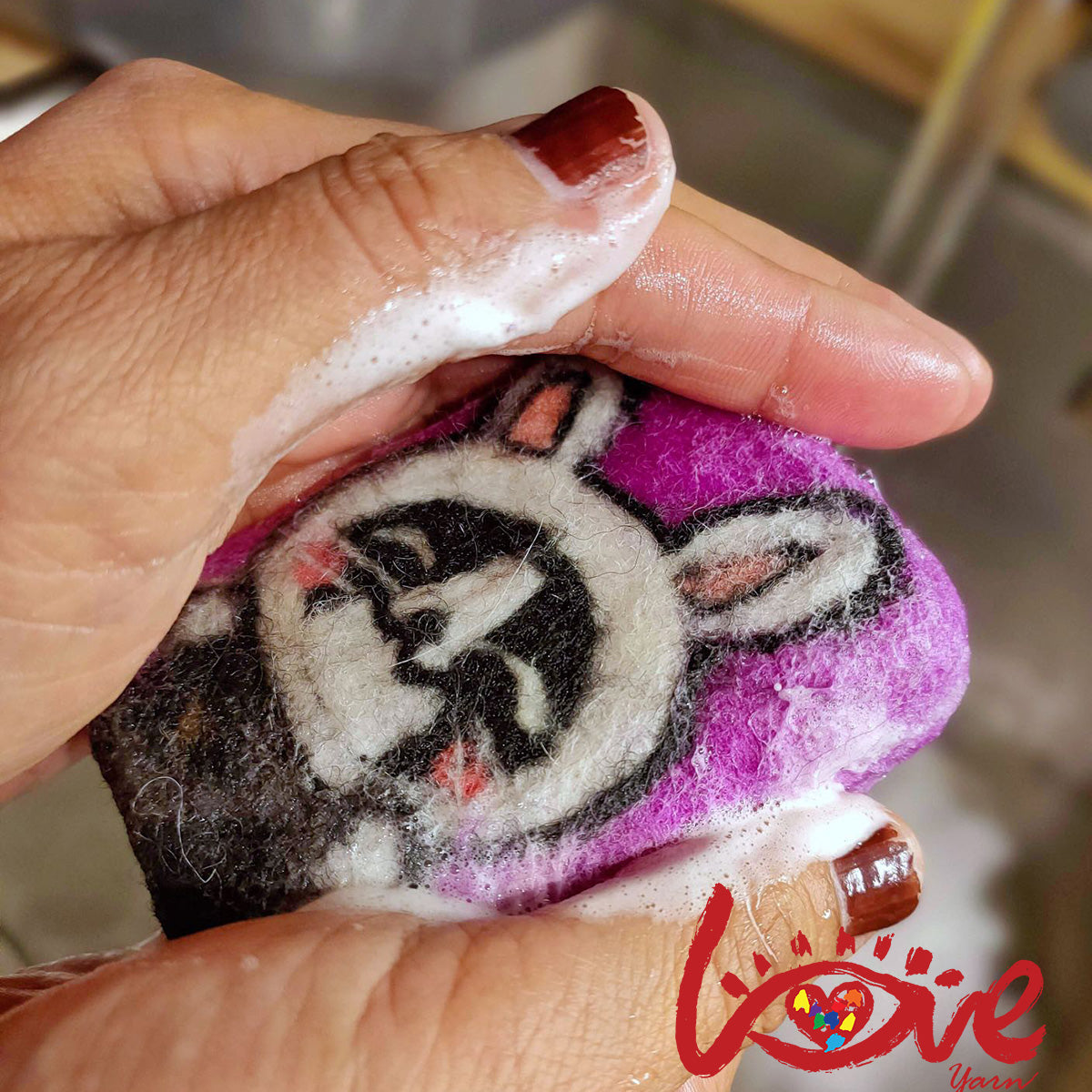 Felt soap 'Smile rabbit cat' II
