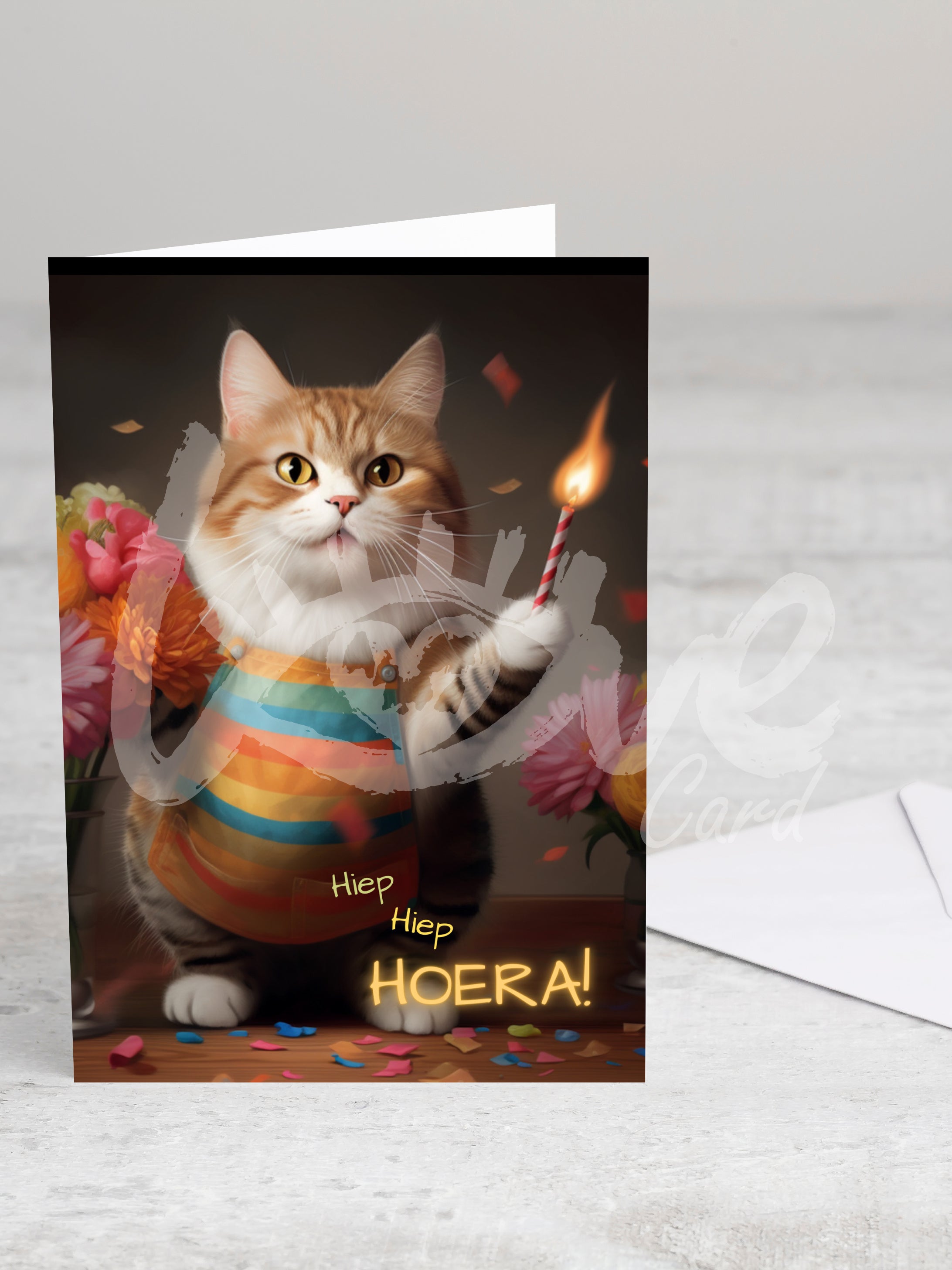 Greeting card 'Hiep hiep hoera!' with envelope