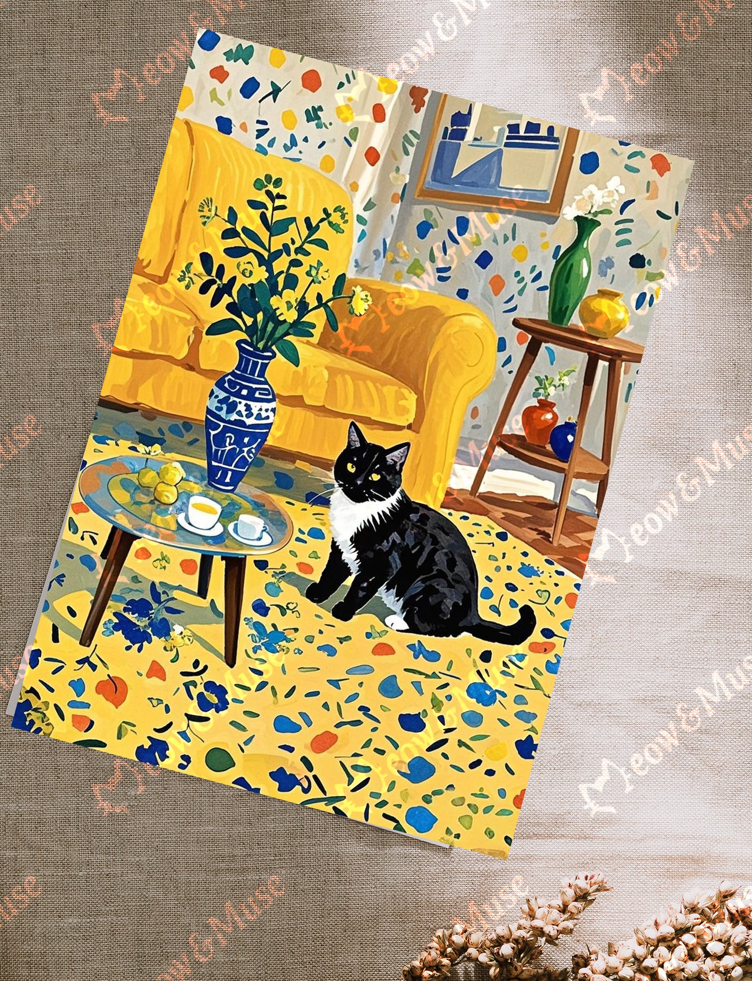 Postcard 'Yellow sofa and cat'