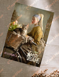 Postcard 'Greeting from AMS bycicle girl with cat'