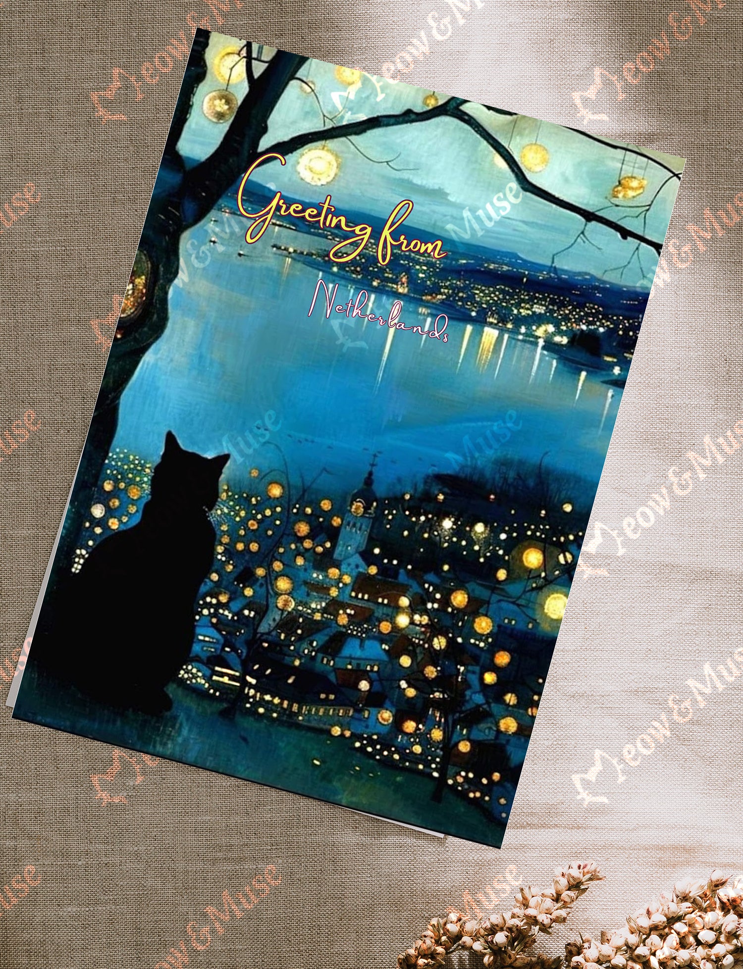 Postcard 'Greeting from NL Night cat'