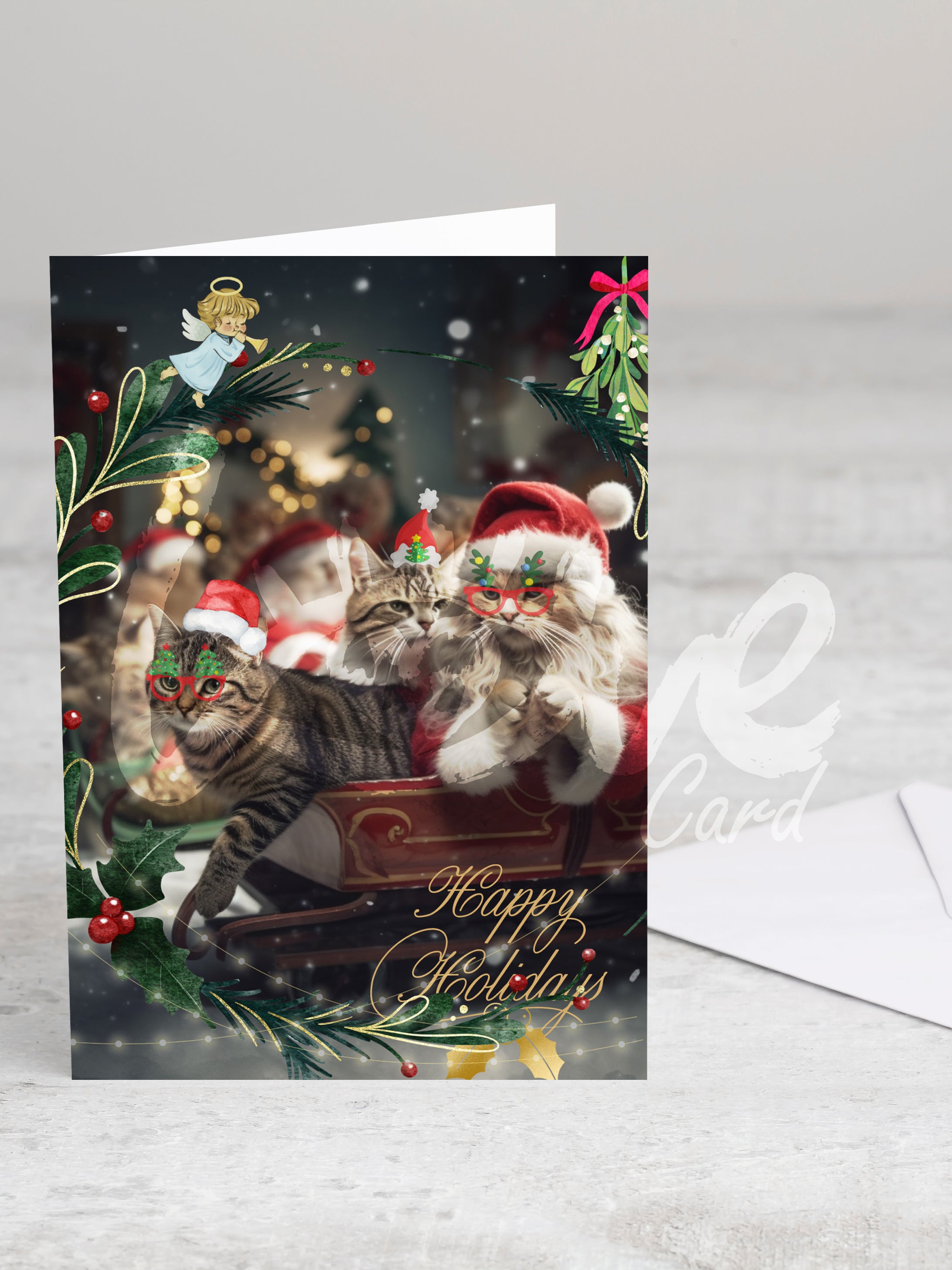 Greeting card 'Happy holidays cats' with envelope