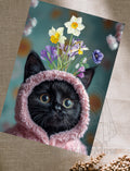 Postcard 'Floral hoodie black cat'