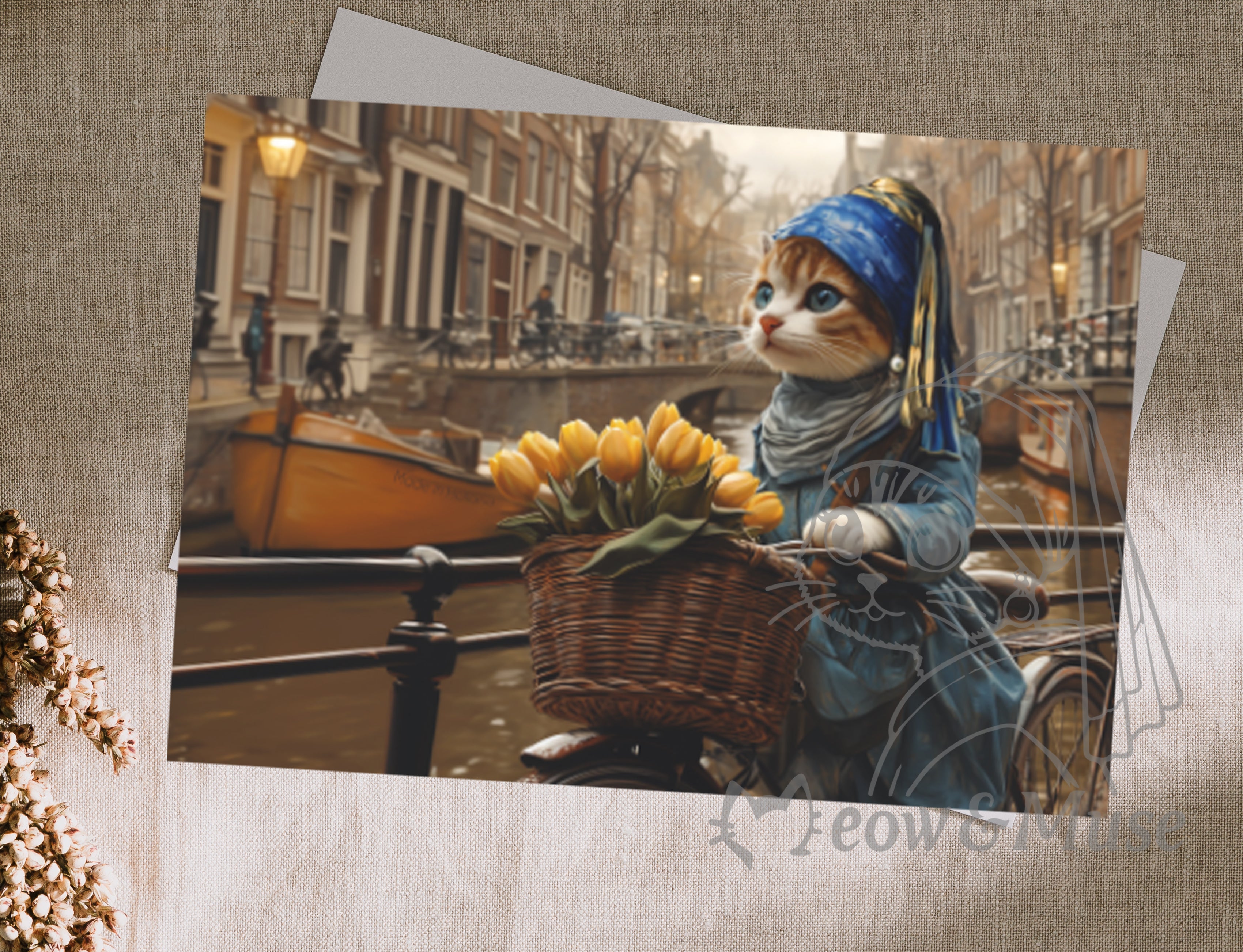 Postcard 'Vermeer cat cycling'