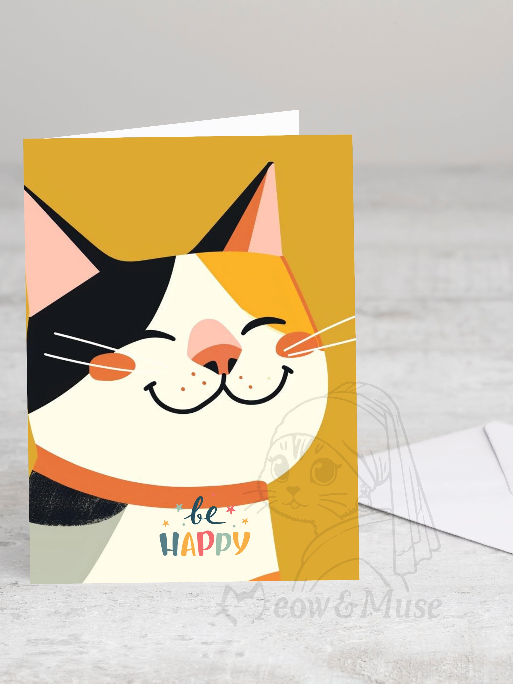 Greeting card 'Smile cat be happy' with envelope