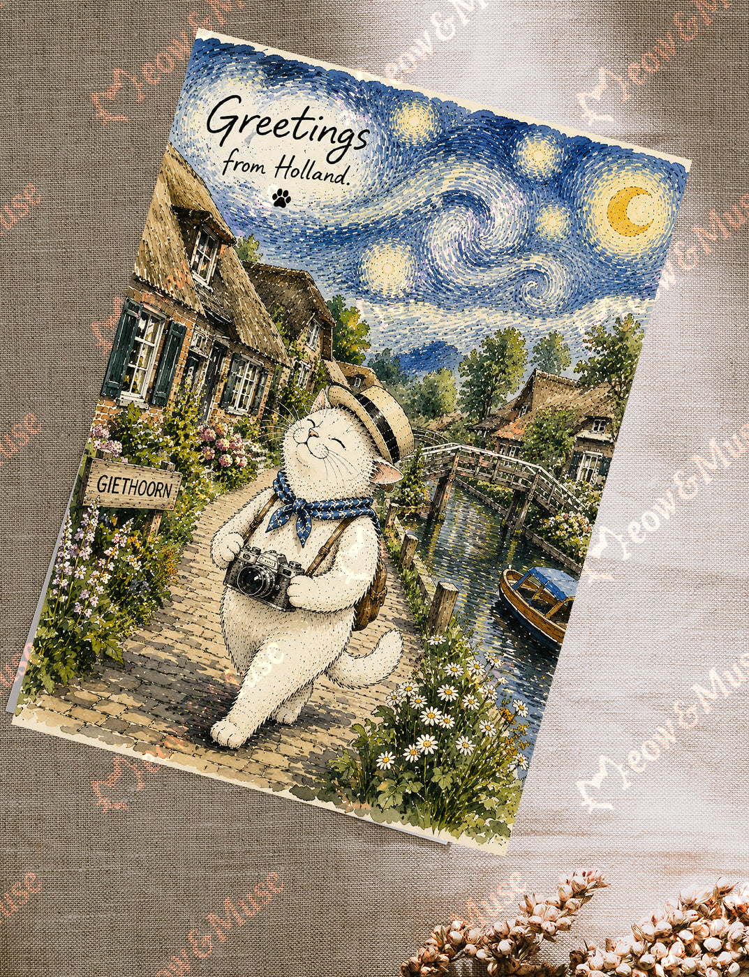 Postcard 'Giethoorn Cat's Starry Night'