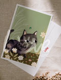 Postcard Cat with butterfly