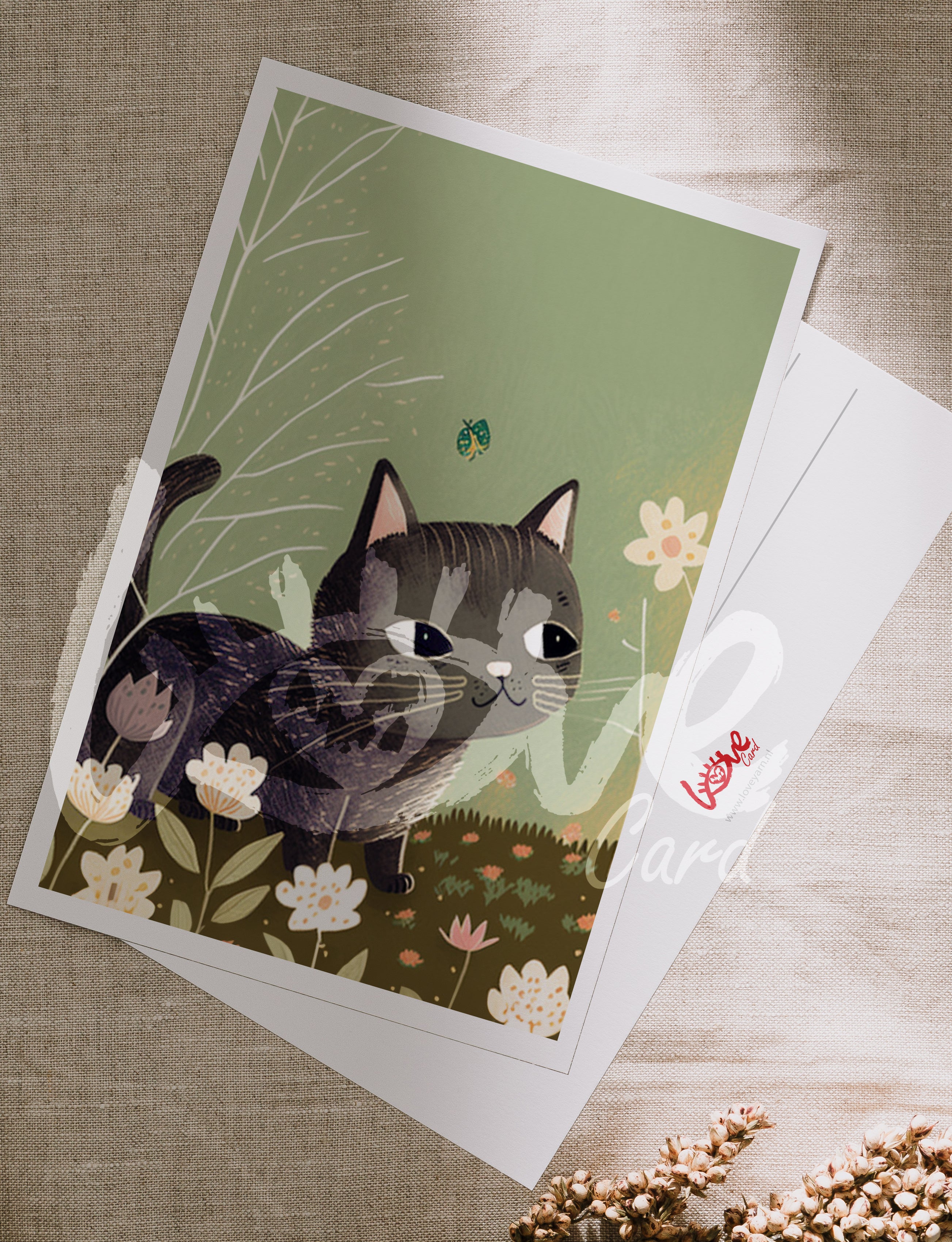 Postcard Cat with butterfly