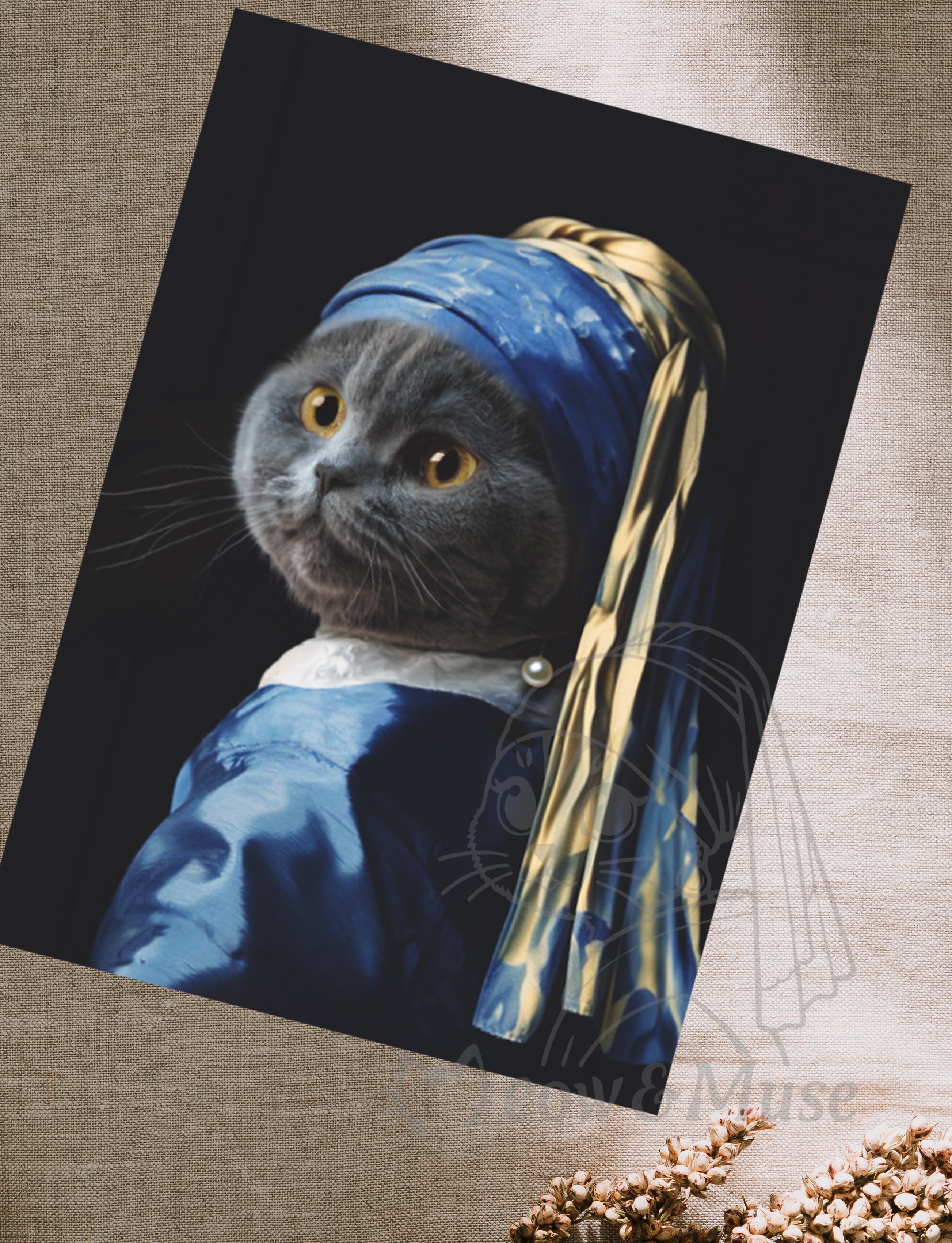 Postcard Vermeer cat Blue cat