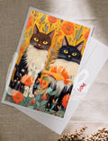 Postcard '2 cats flowers'