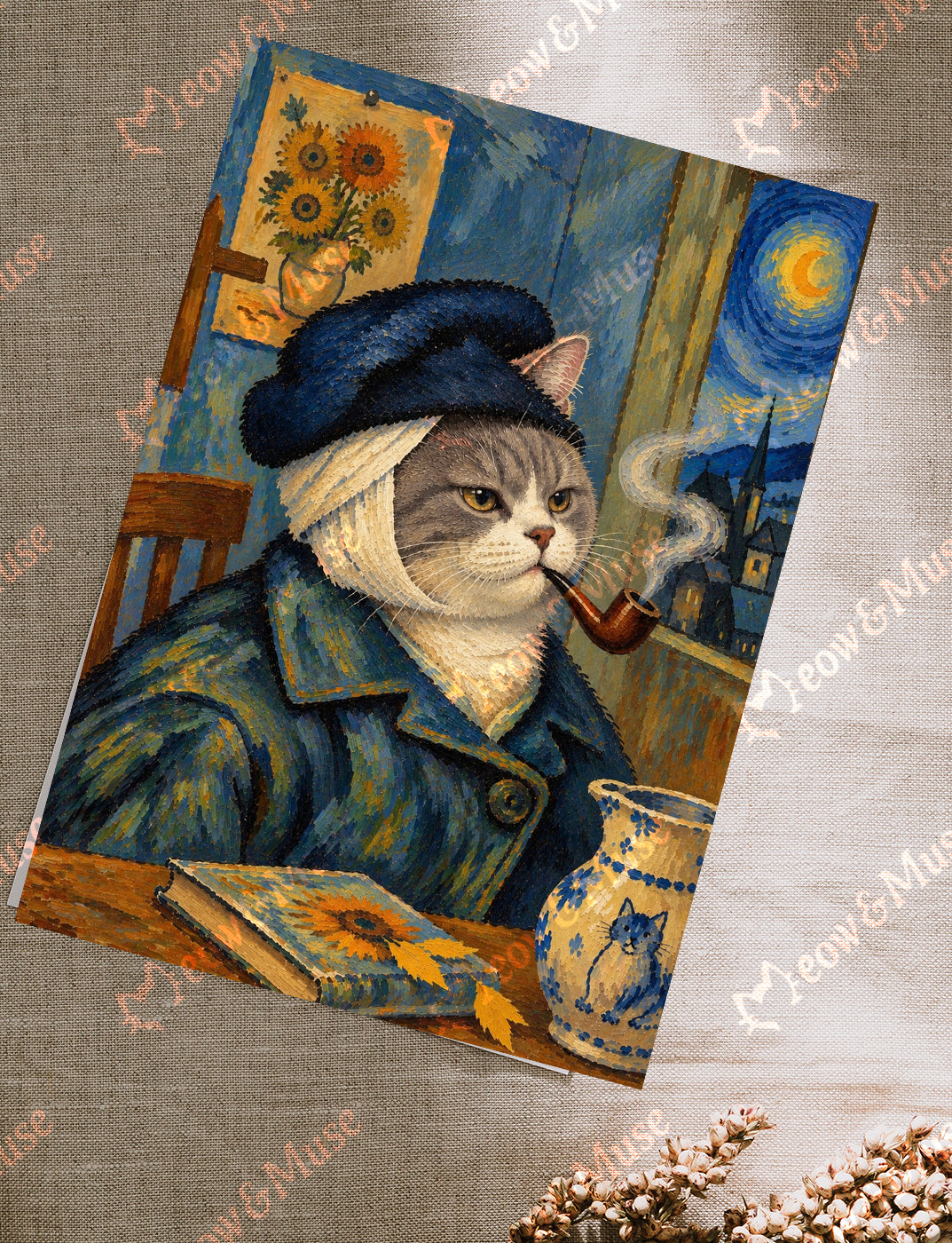 Postcard 'Self-Portrait with Pipe_Grey white'